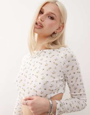 Collusion Floral Pointelle Micro Crop Top