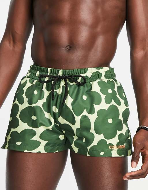 COLLUSION floral print swim shorts in green