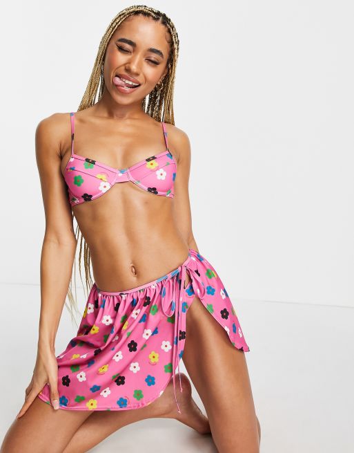 Womens pink cheap swim skirt