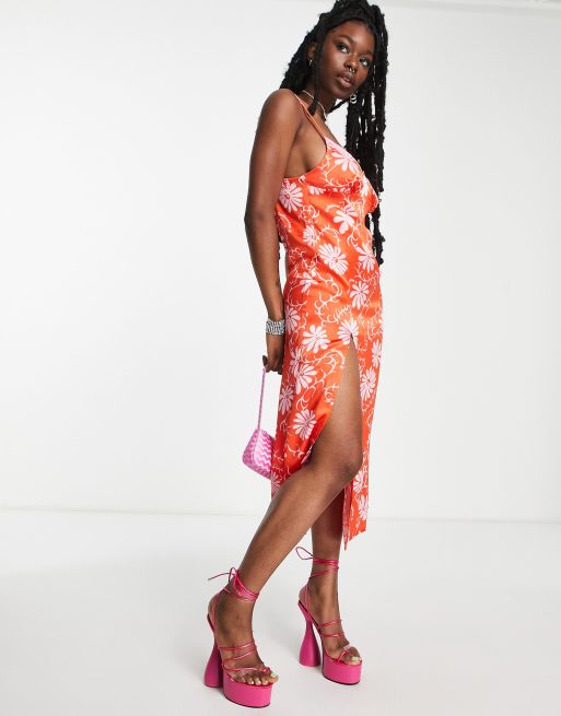 Floral satin best sale slip dress