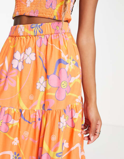 Orange floral 2024 maxi skirt