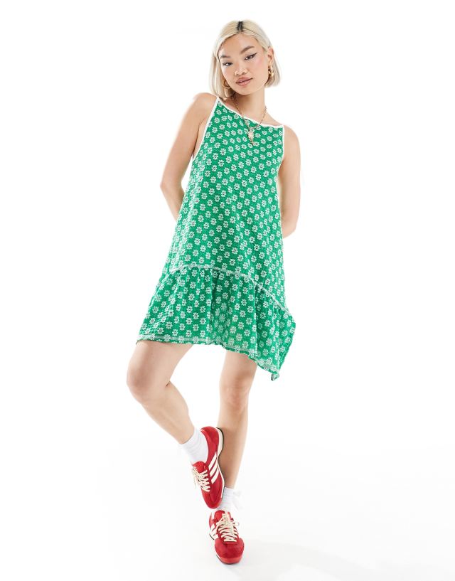 Collusion - flower lace tent dress in green