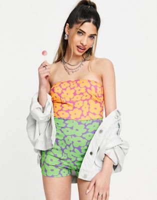 COLLUSION flower print bandeau playsuit in multi  - ASOS Price Checker