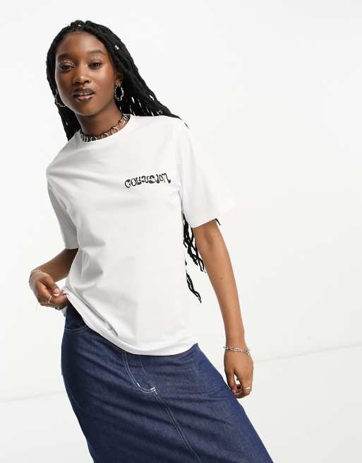 COLLUSION flower print graphic oversized T shirt in white ASOS