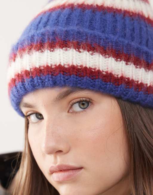 COLLUSION fluffy beanie in blue multi