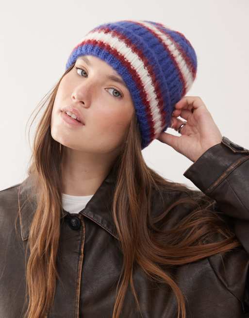 COLLUSION fluffy beanie in blue multi