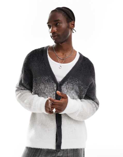 COLLUSION fluffy button up ombre cardigan in grey - view 1