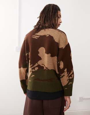 Collusion Fluffy Camo Sweater-green In Green
