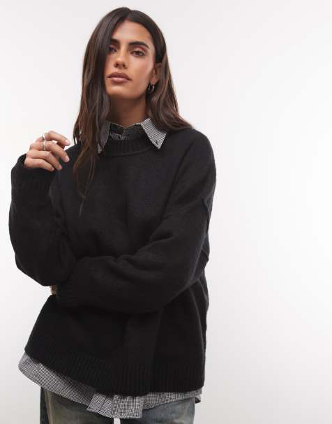 COLLUSION fluffy crew neck jumper in black - view 1