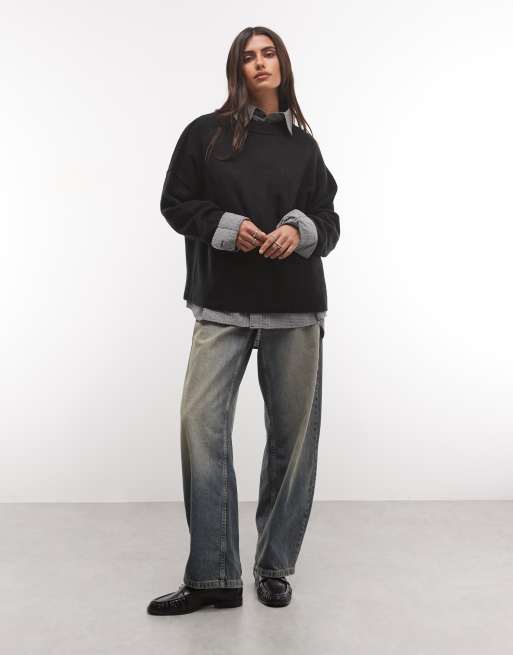 COLLUSION fluffy crew neck jumper in black, 2 of 4