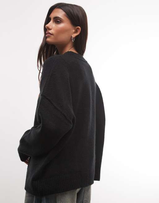 COLLUSION fluffy crew neck jumper in black, 3 of 4