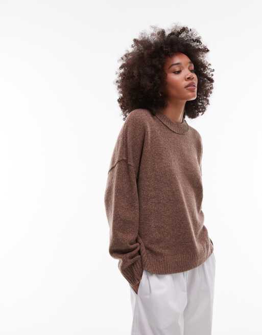 COLLUSION fluffy crew neck jumper in brown marl