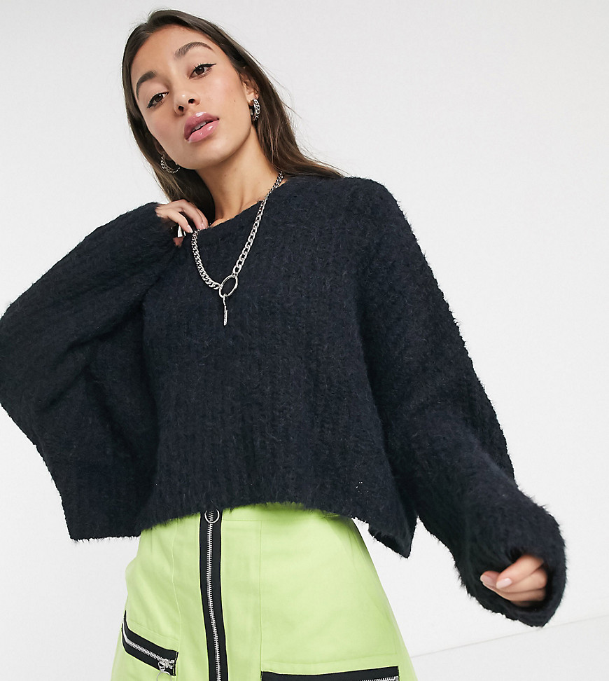 COLLUSION fluffy cropped sweater in black