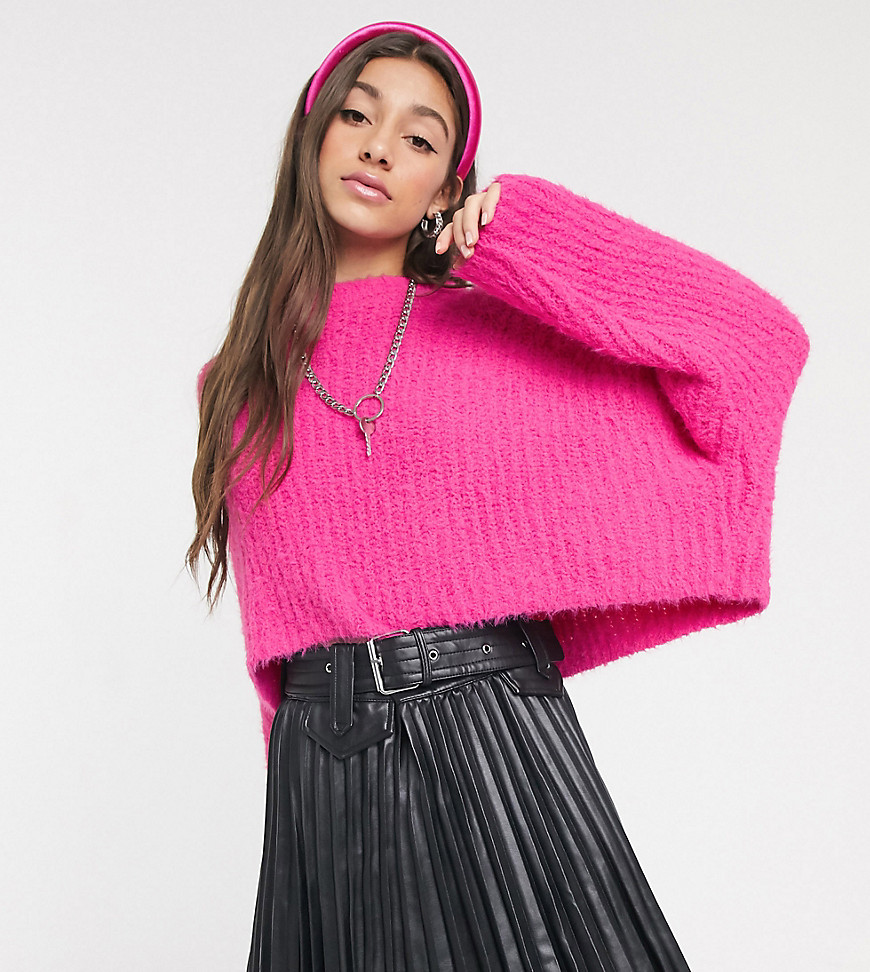 COLLUSION fluffy cropped sweater in pink