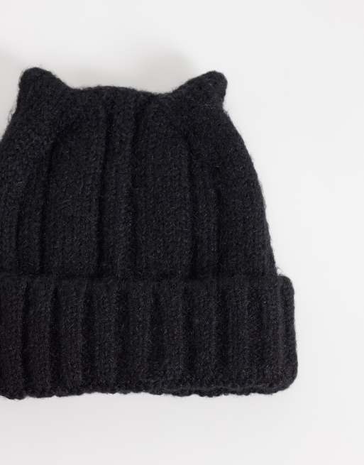 COLLUSION fluffy ear beanie in black, 2 of 3
