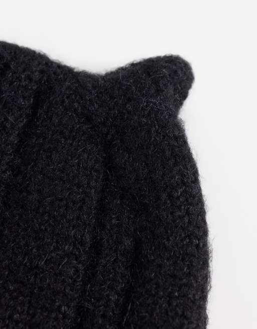 COLLUSION fluffy ear beanie in black, 3 of 3