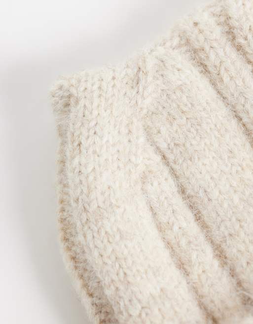 COLLUSION fluffy ear beanie in oatmeal, 2 of 3