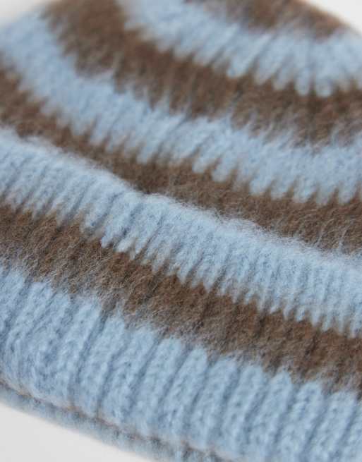 COLLUSION fluffy fisherman beanie in blue stripe, 2 of 3