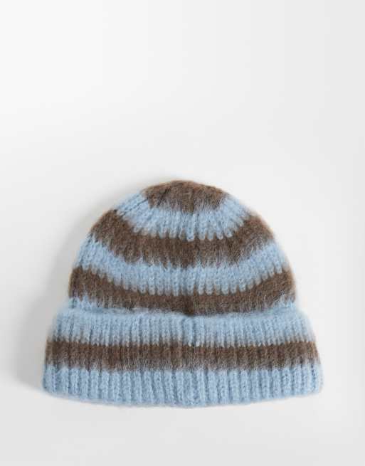 COLLUSION fluffy fisherman beanie in blue stripe, 3 of 3