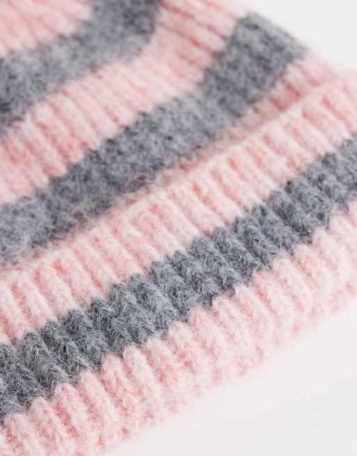 COLLUSION fluffy fisherman beanie in pink stripe, 2 of 3