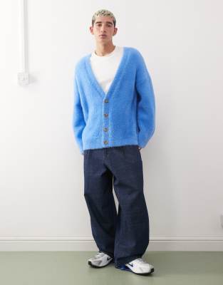 Collusion Fluffy Knit Cardigan In Blue