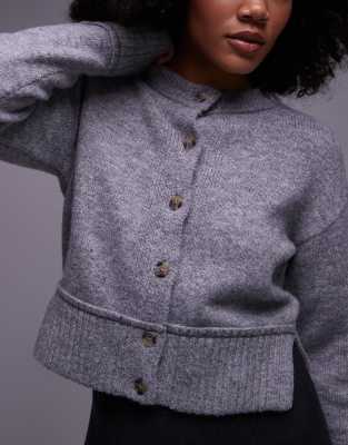 Collusion Fluffy Knit Crew Neck Cardigan In Gray