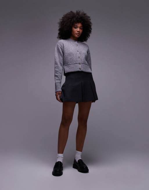 COLLUSION fluffy knit crew neck cardi in grey