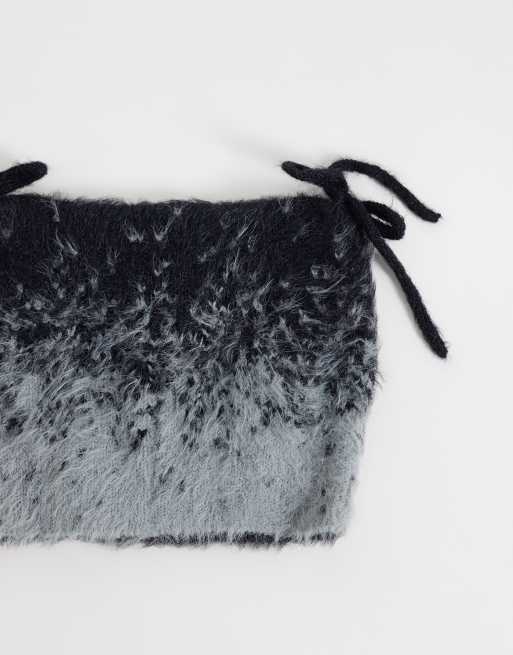 COLLUSION fluffy knit ear beanie with bow details in black & gray ombre, 2 of 3