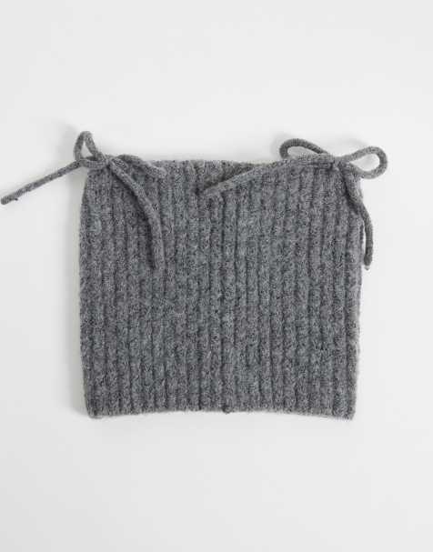 COLLUSION fluffy knit ear beanie with bow details in grey - view 1