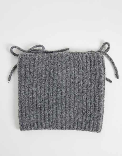 COLLUSION fluffy knit ear beanie with bow details in grey, 2 of 3