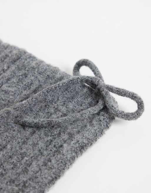 COLLUSION fluffy knit ear beanie with bow details in grey, 3 of 3