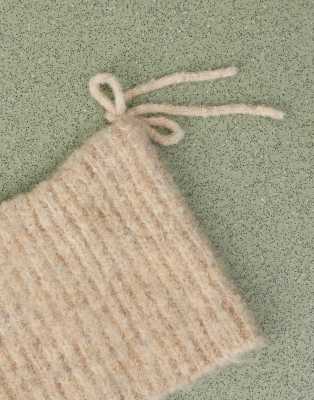 Collusion Fluffy Knit Ears Beanie With Bow Details In White