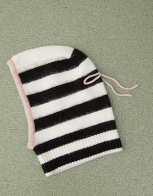 Collusion Fluffy Knit Striped Balaclava With Bow Detail In Multi