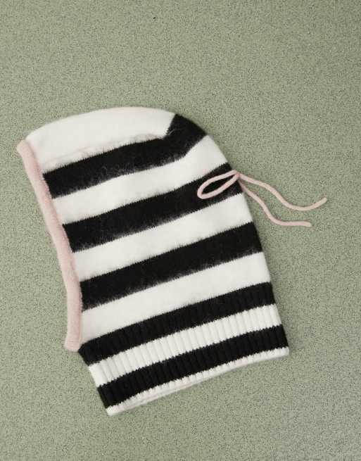 COLLUSION fluffy knit striped balaclava with bow detail in multi