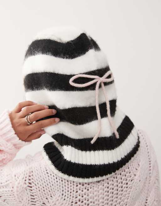 COLLUSION fluffy knit striped balaclava with bow detail in multi