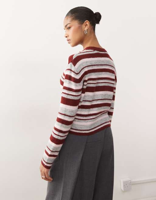 COLLUSION fluffy knit striped cardigan, 3 of 4