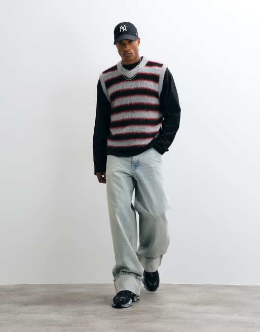 COLLUSION fluffy knit sweater vest in gray & red stripes, 4 of 5
