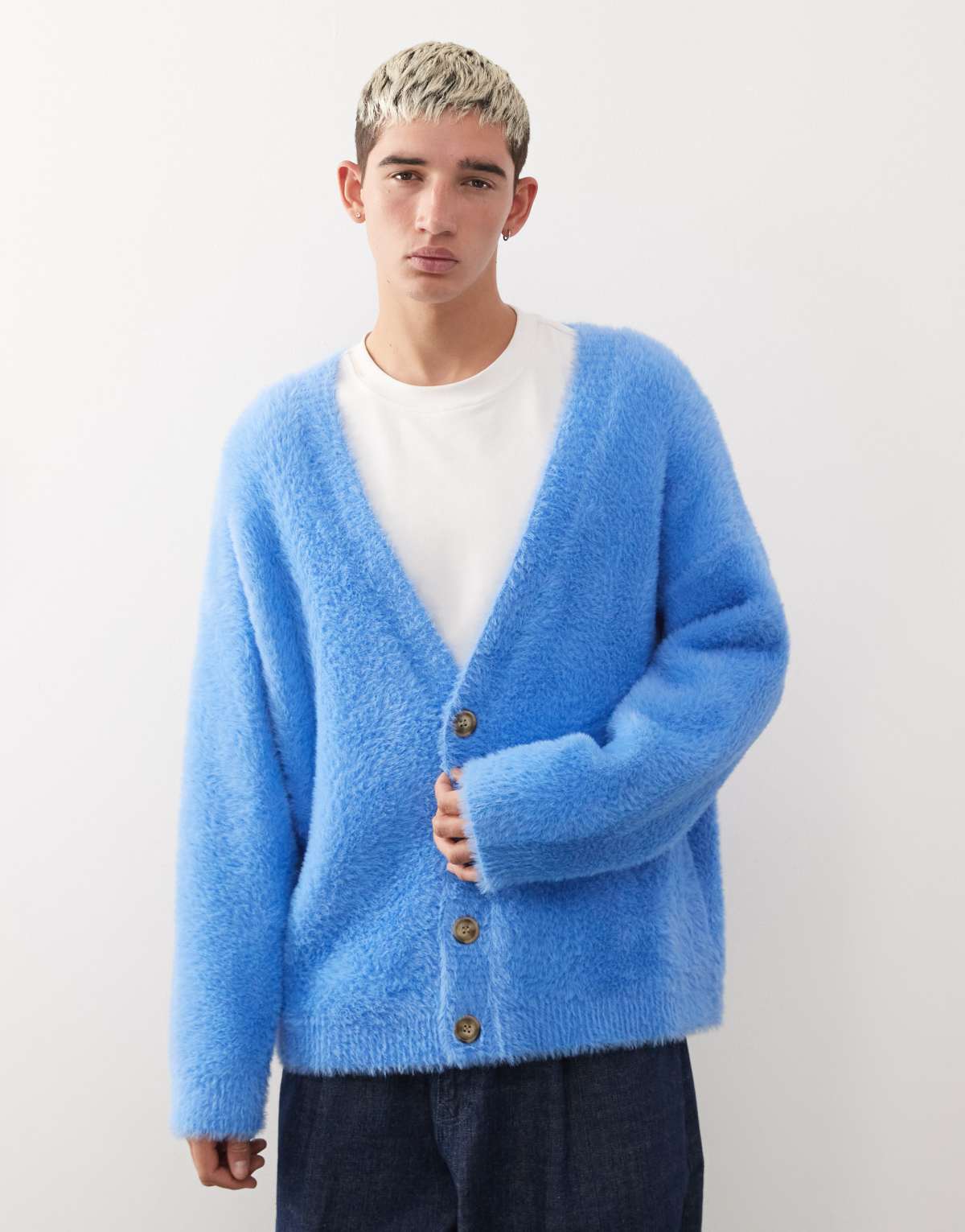 COLLUSION Fluffy knitted cardigan in blue