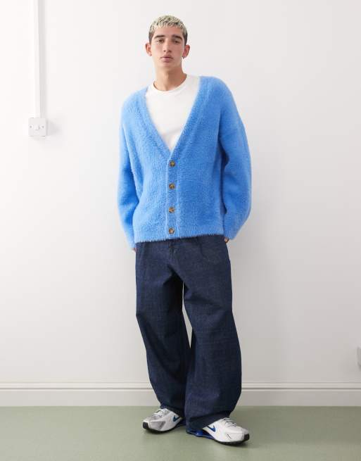 COLLUSION fluffy knitted cardigan in blue, 2 of 5