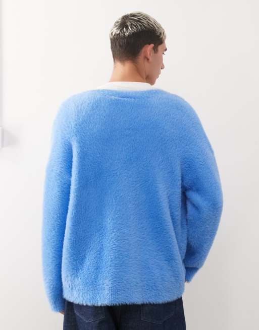 COLLUSION fluffy knitted cardigan in blue, 3 of 5