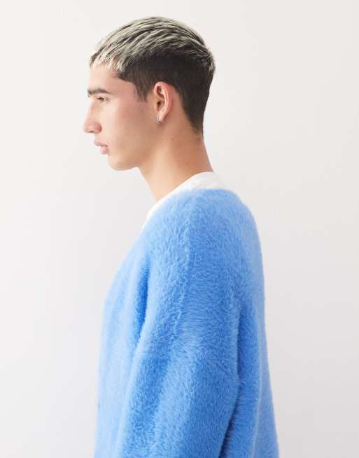COLLUSION fluffy knitted cardigan in blue, 4 of 5