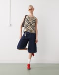 [Collusion] COLLUSION fluffy knitted waistcoat in check-Grey S Grey