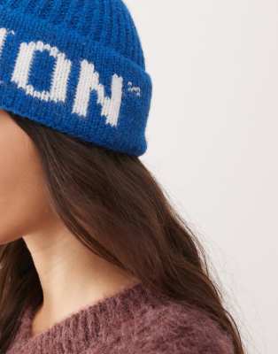 Collusion Fluffy Logo Beanie In Blue