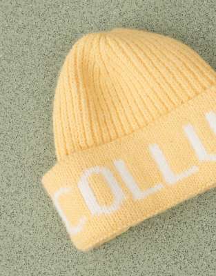 Collusion Fluffy Logo Beanie In Yellow