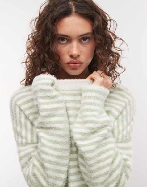 COLLUSION fluffy oversized stripe jumper in green - view 1