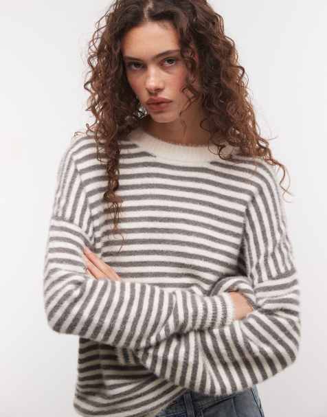 COLLUSION fluffy oversized stripe sweater in gray - view 1
