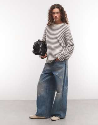 Collusion Fluffy Oversized Stripe Sweater In Multi