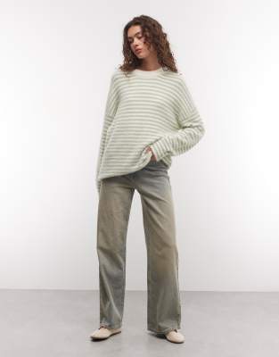 Collusion Fluffy Oversized Stripe Sweater In White