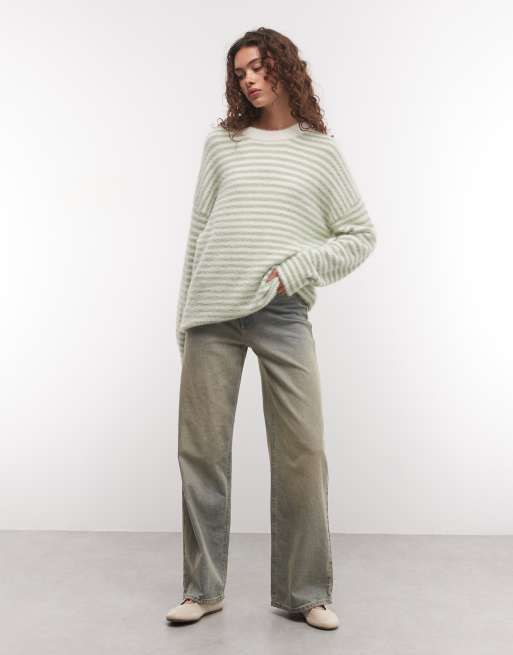 COLLUSION fluffy oversized stripe sweater in green, 2 of 4