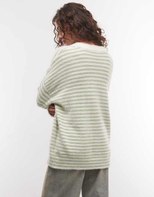 COLLUSION fluffy oversized stripe sweater in green, 3 of 4